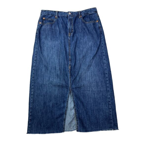 Gap Denim Women's Size 32 Maxi Long Raw Hem Dark Wash Skirt - Picture 10 of 16